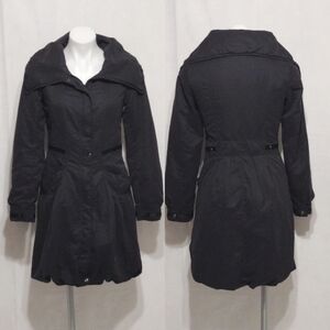 Promod Black Gray Bubble Hem Trench Coat Small Lightweight Statement Outerwear